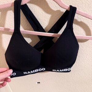 Bamboo Strappy Sports Bra Black Size Small Cross Back Bralette Athleisure